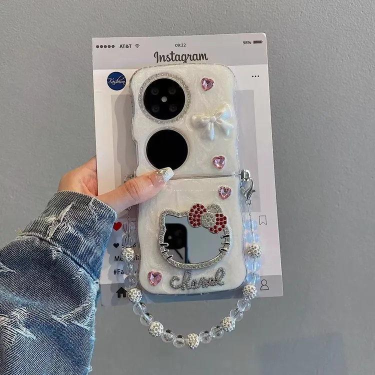 滴胶软壳KT猫镜子适用华为pocket2折叠手机可靠OPPOn3flip女款ins