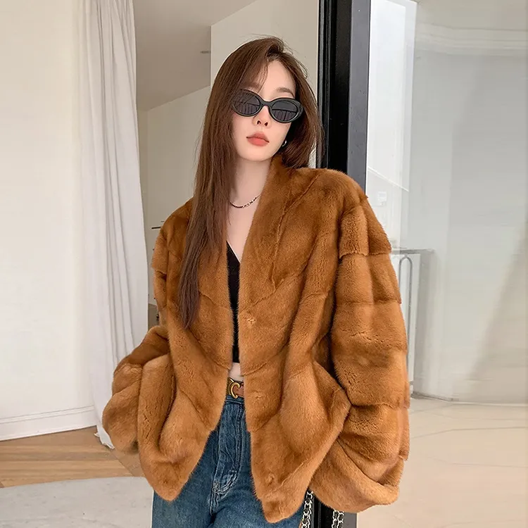 【YIMENGJINDIAO】新款天鹅绒紫标级短二斜排貂皮大衣女整貂外套