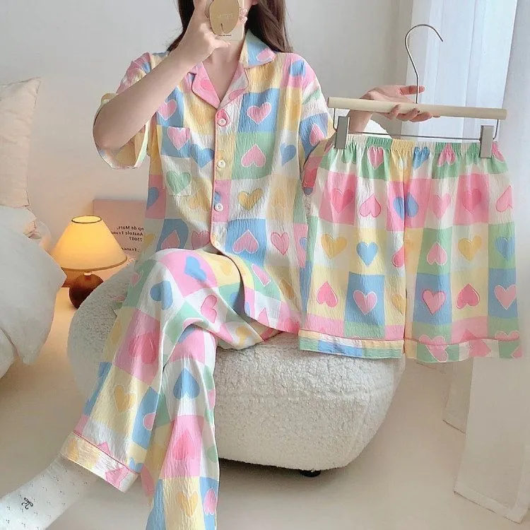 云朵棉睡衣女生夏季新款轻薄可爱卡通春秋季女士甜美家居服套装