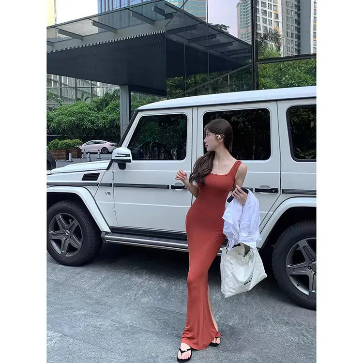 吊带修身欧美夏季2024辣妹气质新款连衣裙裙子显瘦鱼尾长裙