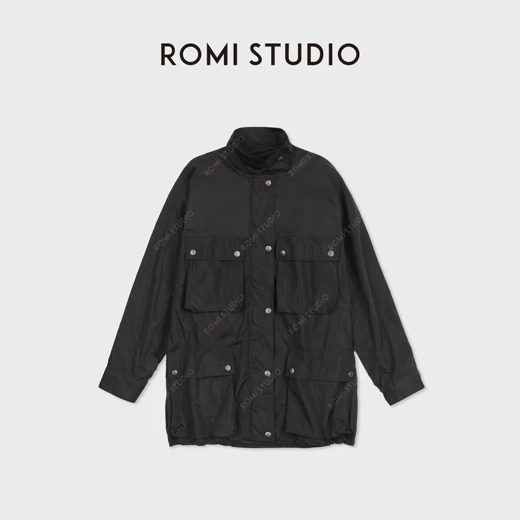 ROMI STUDIO塔夫绸自然垂坠哑光雾面复古工装风衣外套 RWDSWG2353