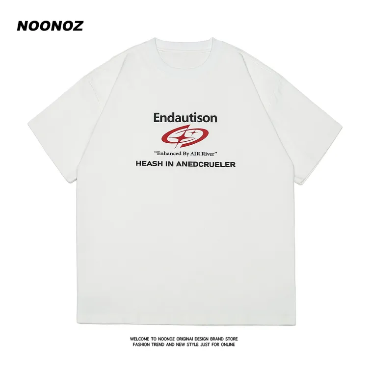 NOONOZ美式字母标语宽松短袖T恤男夏季潮牌新款重磅情侣落肩上衣