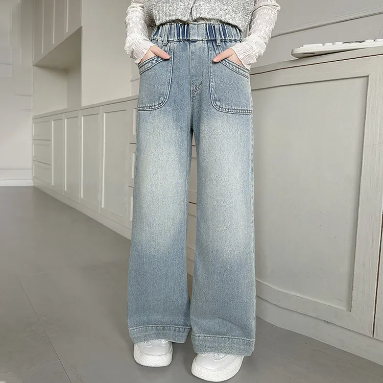 女童牛仔阔腿裤春季2025新款洋气潮款中大童宽松韩版时尚儿童裤子
