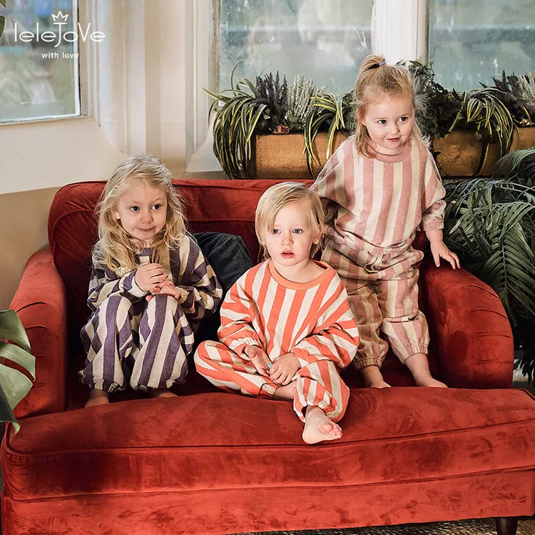 【套装】lelejove北欧风女童条纹圆领套头卫衣裤子元气可爱5AS36222
