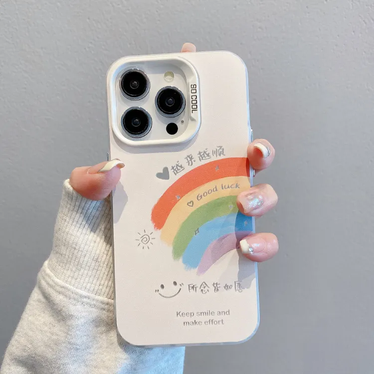 彩虹如愿适用苹果16promax手机壳新款彩绘iPhone15pro磨17promax