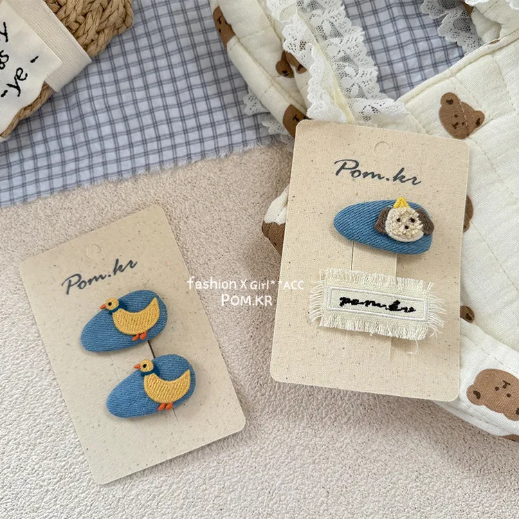 可爱小狗牛仔蓝小熊卡通时尚原创发夹儿童百搭甜美字母侧边夹女童