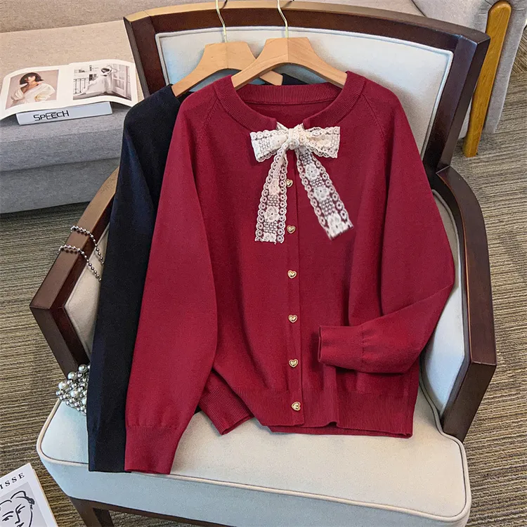 YH-8076大码女装法式茶歇短款针织宽松圆领开衫上衣秋冬款