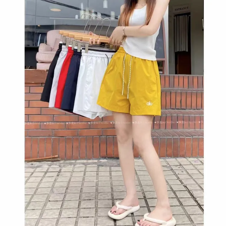 字母刺绣纯色百搭休闲裤女夏季高腰阔腿裤短裤