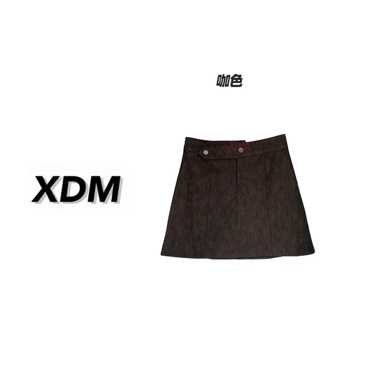 【日落枫叶】PU皮裙复古半身裙高腰显瘦大码女孩秋季半身裙1360