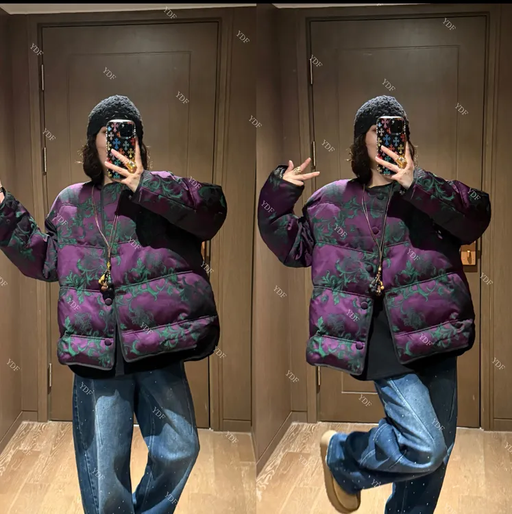 YDFSTUDIO小众【紫气东来】新中式国风刺绣花纹拼接设计羽绒外套