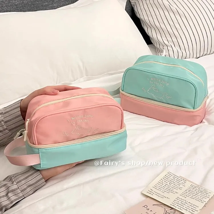 撞色化妆包大容量旅行外出便携式手提洗漱收纳袋护肤化妆品收纳包