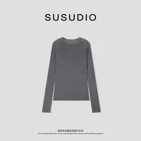 SUSUDIO 桑蚕丝+绵羊毛 纯色软糯亲肤圆领修身毛织打底10659