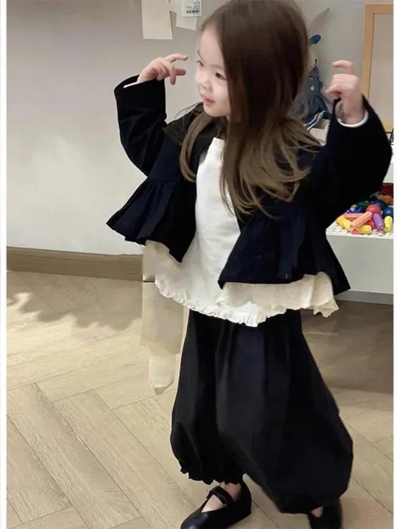 纯色单排扣常规春秋女童韩版外套长袖外套小个子秋季宽松短款套装