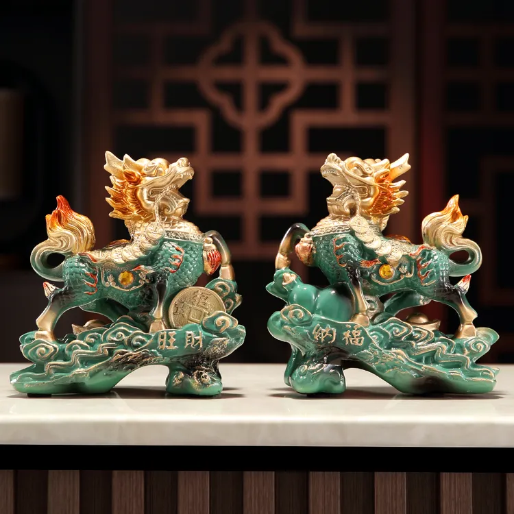 火麒麟摆件一对招财貔貅新中式家居玄关客厅装饰店铺开业乔迁礼品