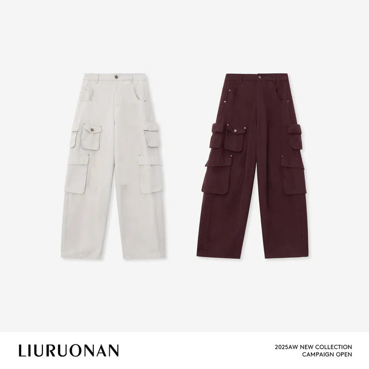 LIURUONAN 25WIN【西梅紫工装裤】复古工装多口袋设计感显瘦阔腿裤
