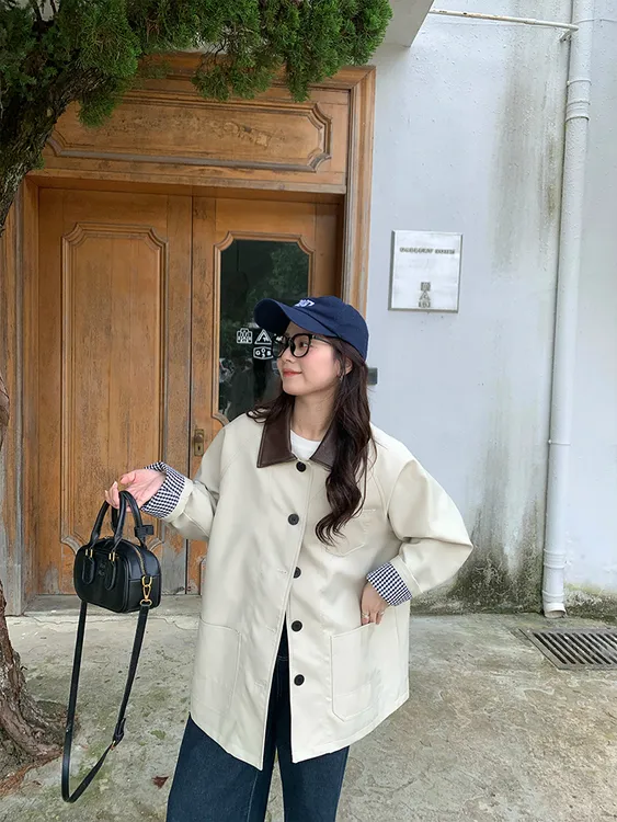 圆脸小雯/布拉格之秋廓形小个子中长款风衣女撞色宽松卡其色外套
