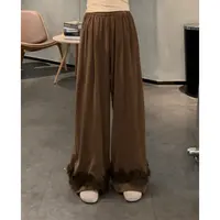 VGVL裤子秋季显瘦蕾丝拼接百搭阔腿休闲裤