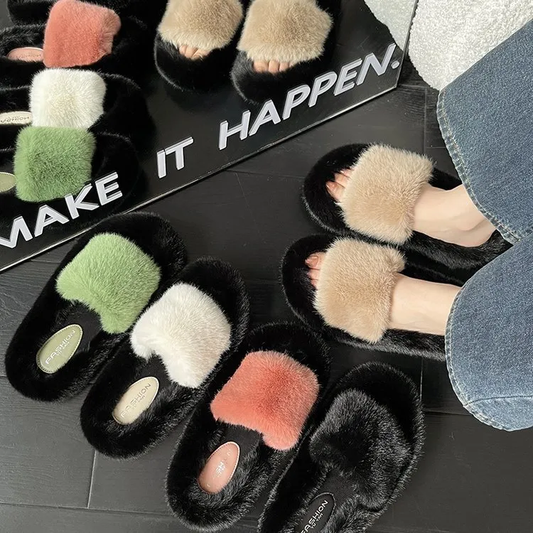 新款网红潮款平底百搭居家外穿时尚小众高级感毛毛拖鞋女