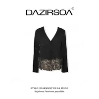 DAZIRSOA/达姿“心之向往”时尚百搭法绣花朵洋气V领毛衣 AB675