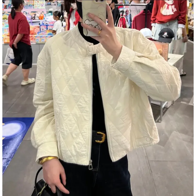 高级感菱形格加厚外套女2025秋季新款韩系宽松棒球服上衣