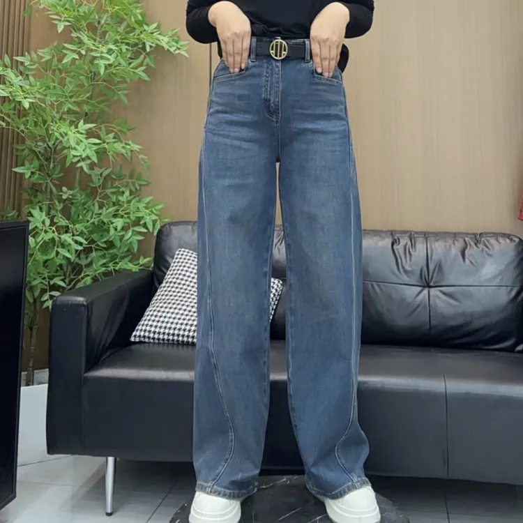 9503秋冬加绒高腰显瘦弯刀阔腿牛仔裤女士百搭时尚裤子