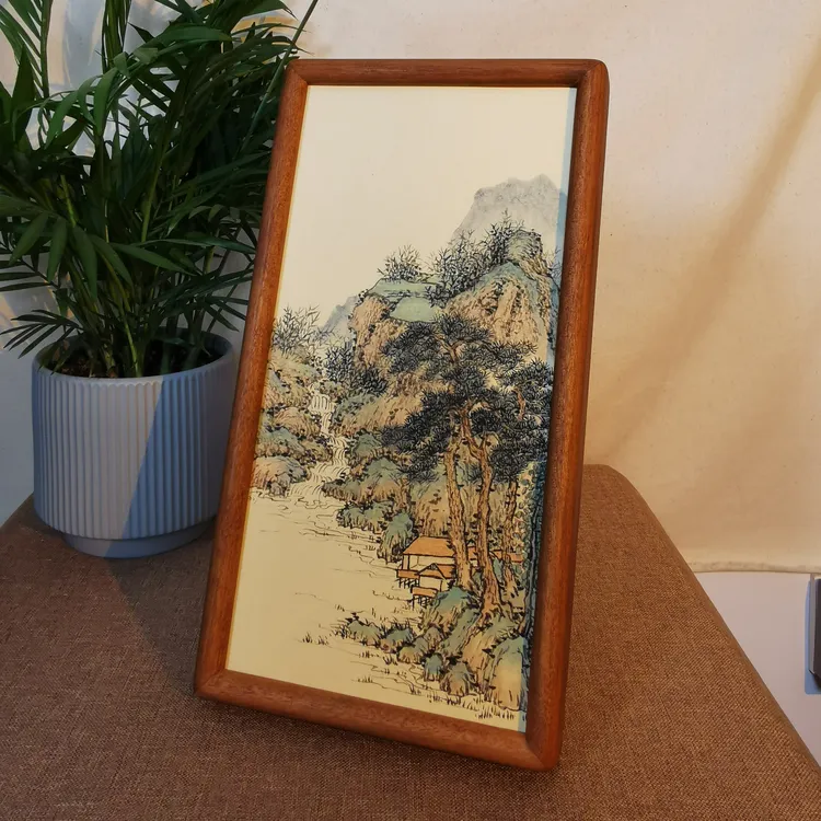 32*17深色实木框精品仿古山水精品桌面陈设软装可摆可挂