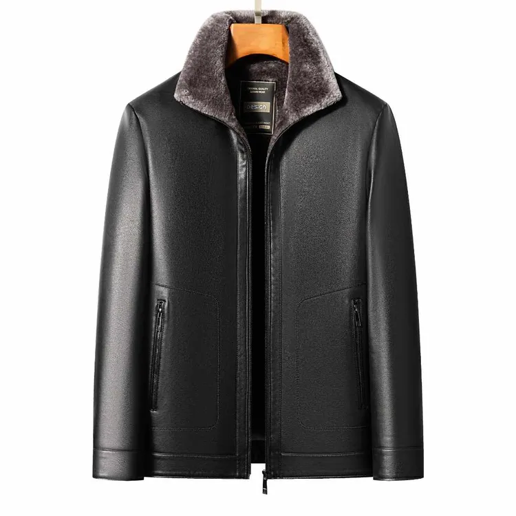 【海宁优选】 男士真皮头层山羊皮加绒加厚翻领高档休闲商务男装