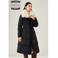 【龙掌柜】高端蚕丝羊毛狐狸毛大毛领中长款收腰鹅绒羽绒服83850