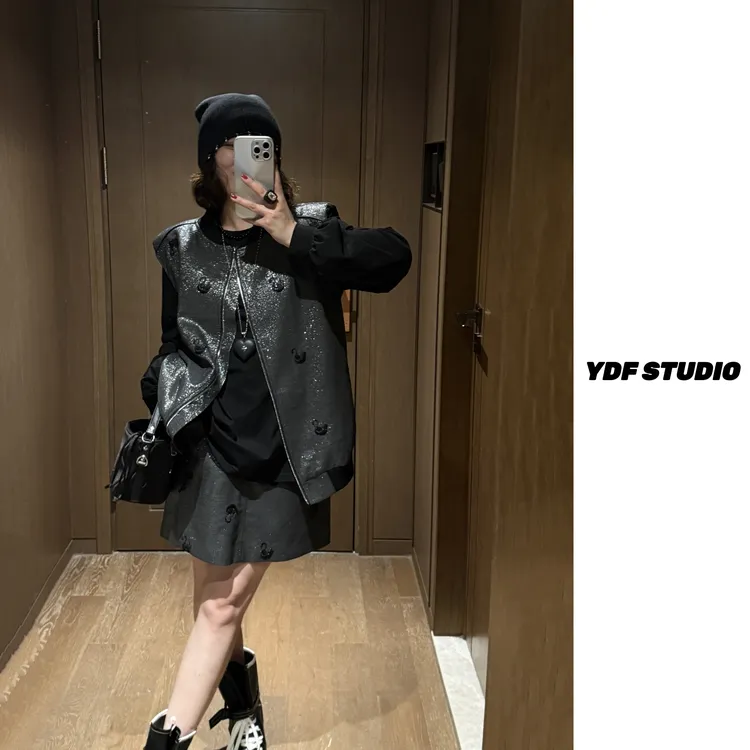 YDFSTUDIO小众【璀璨秋日】欧货重工内搭刺绣设计马甲+半身裙三件套