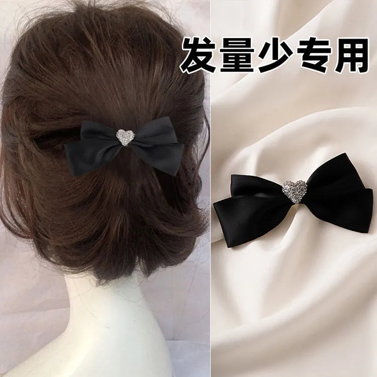 韩式小香风黑色结爱心发夹发卡网红气质百搭顶夹弹簧夹后脑勺半扎