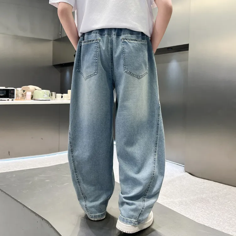 儿童夏装2025新款大男童装直筒裤子天丝弯刀牛仔裤夏季薄款防蚊裤