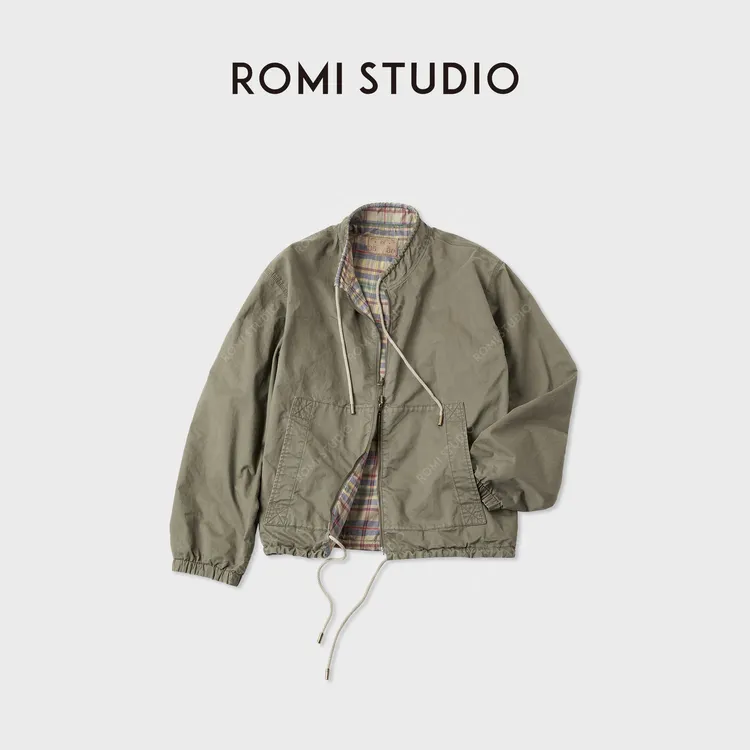 ROMI STUDIO“休闲中古”两面穿撞色做旧洗水立领外套 RWCAWY5258