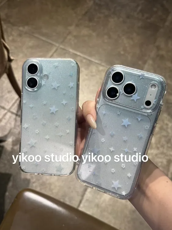 哑光渐变蓝色星星适用iPhone17promax全包软壳爆闪iPhone16pro壳