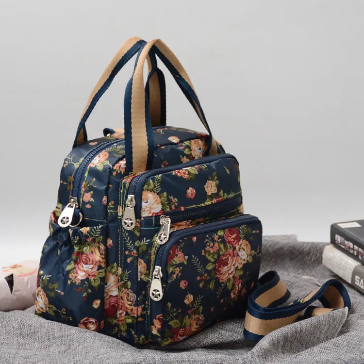 手提包新款通勤多拉链女包上班布包多口袋包妈妈斜挎单肩包妈咪包