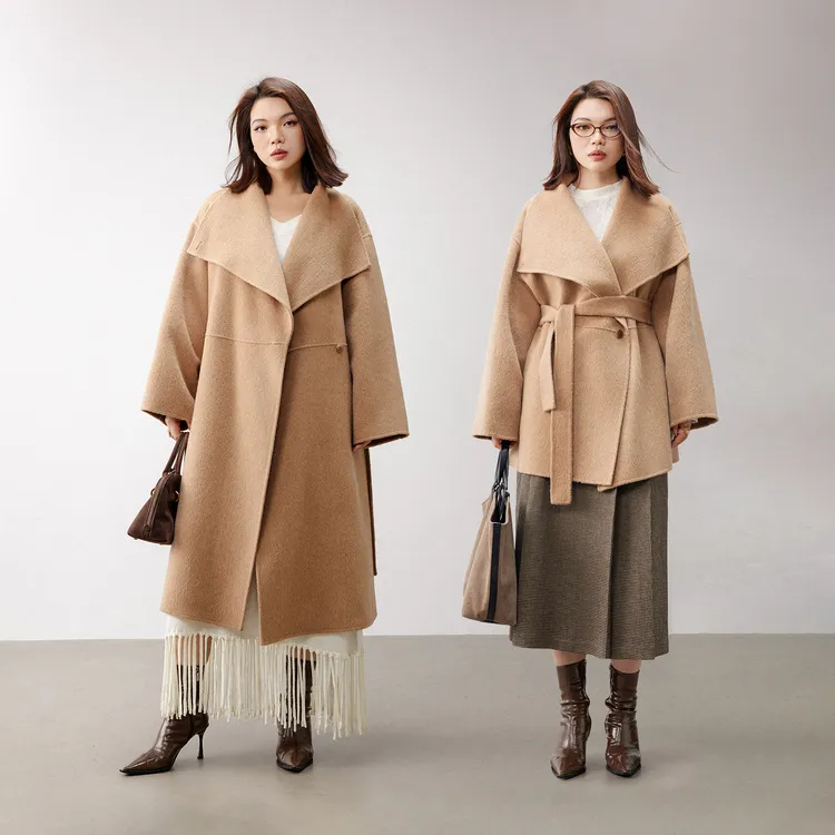 PLUSMALL 冬日热可可 绵羊毛混纺双面呢长短款大衣PLUS2511001