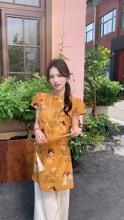 新中式国风套装女欧货2025年夏季新款时尚印花上衣+阔腿裤两件套