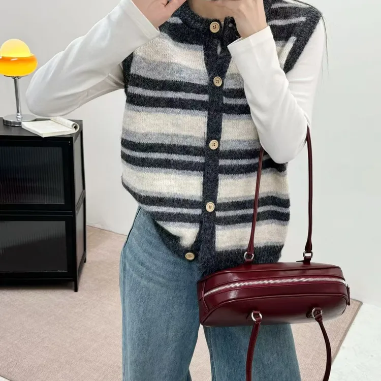 宽松慵懒风马甲秋冬女款套头针织马甲毛衣马甲背心条纹针织开衫