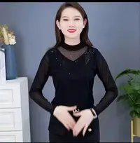11353-高档蕾丝打底衫女秋冬内搭大码遮肉洋气网纱上衣小衫【鑫源】