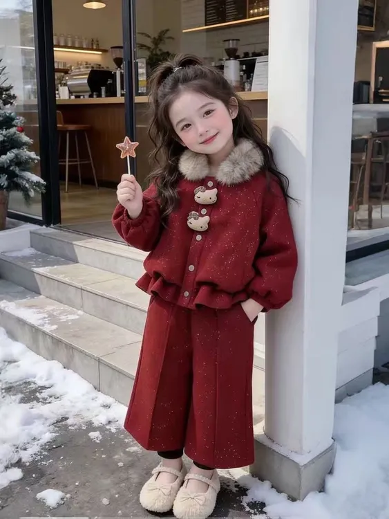 拜年服女童加绒加厚套装冬季中国风儿童2026过年衣服三层夹棉套装