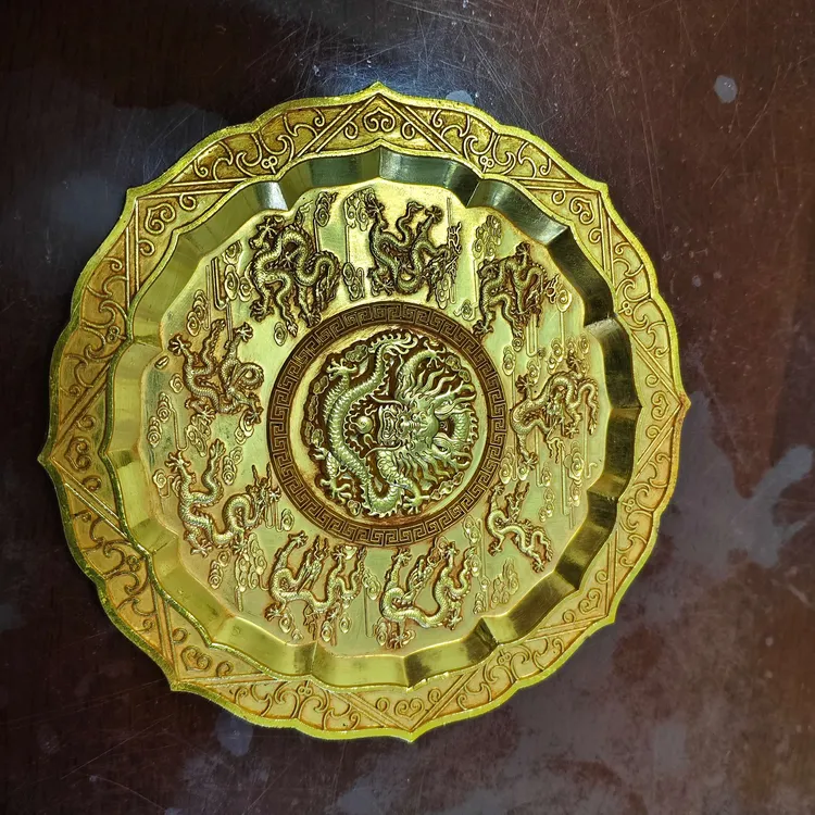 客厅新老未知九龙金光闪闪盘桌面摆件回纹吉祥如意龙戏珠民间臧品