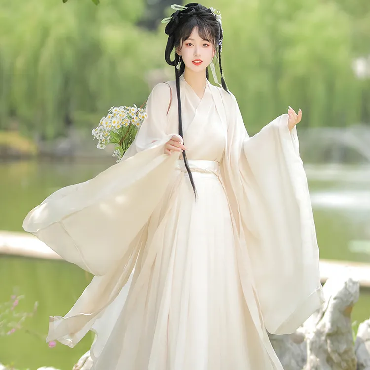 汉服古风仙气大袖仙女齐腰襦裙魏晋风交领广袖飘逸日常流仙真丝