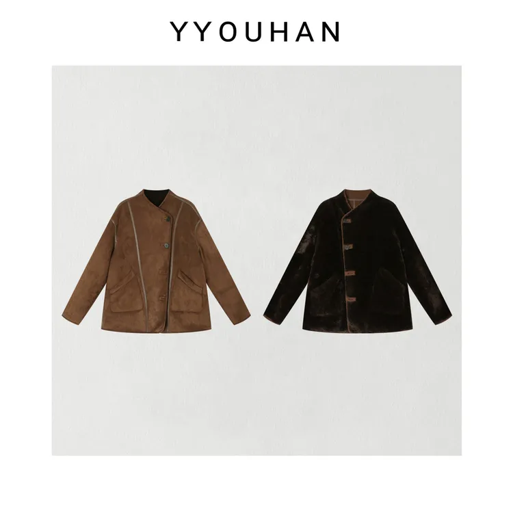 月月 小众设计极简风年货定制皮毛一体显瘦百搭毛外套 2512C9076