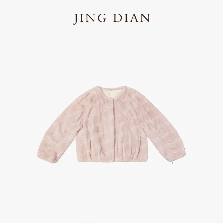 【JING DIAN】粉色《桃色密语》袖子抽皱水貂皮草外套