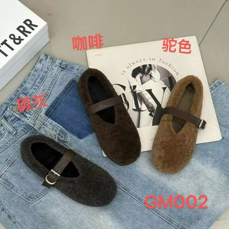 GM002保暖秋季平底豆豆鞋碳灰玛丽珍鞋浅口单鞋女鞋搭扣