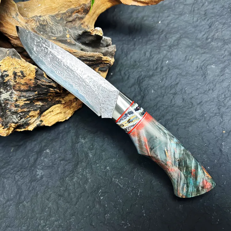 北欧小猎刀大马士革钢随身携带户外小刀子生存