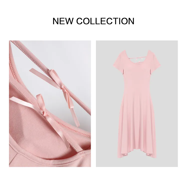 【洛美美专属】L5F36026A 舒适轻薄甜美优雅风短袖蝴蝶连衣裙修身