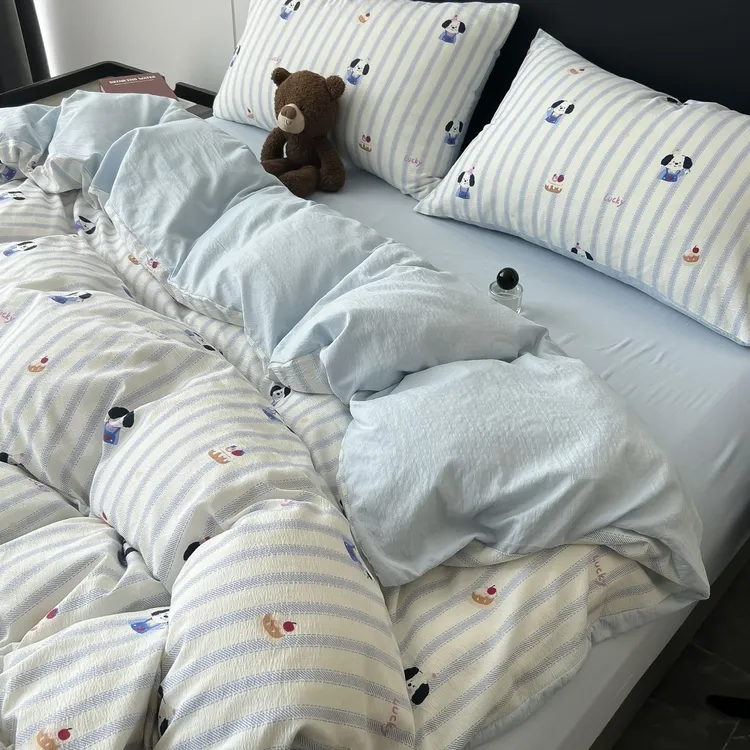 2025新款四件套小清新双层纱床单床笠被罩单人学生宿舍三件套床品