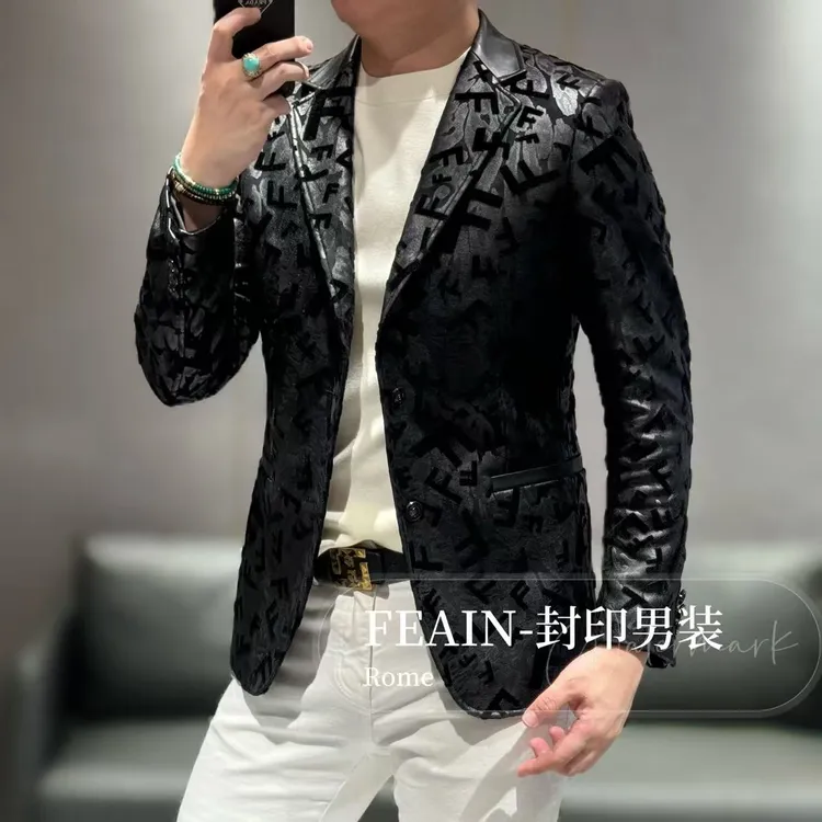 【FEAIN品牌】进口羊皮拼接立体激光植绒雕花F家高定西装828