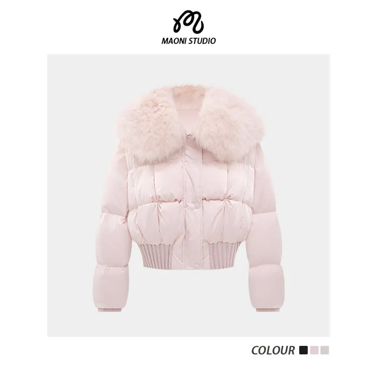 毛妮LADIESFIRST新款90白鸭绒连帽羽绒服毛领冬季加绒保暖L2661