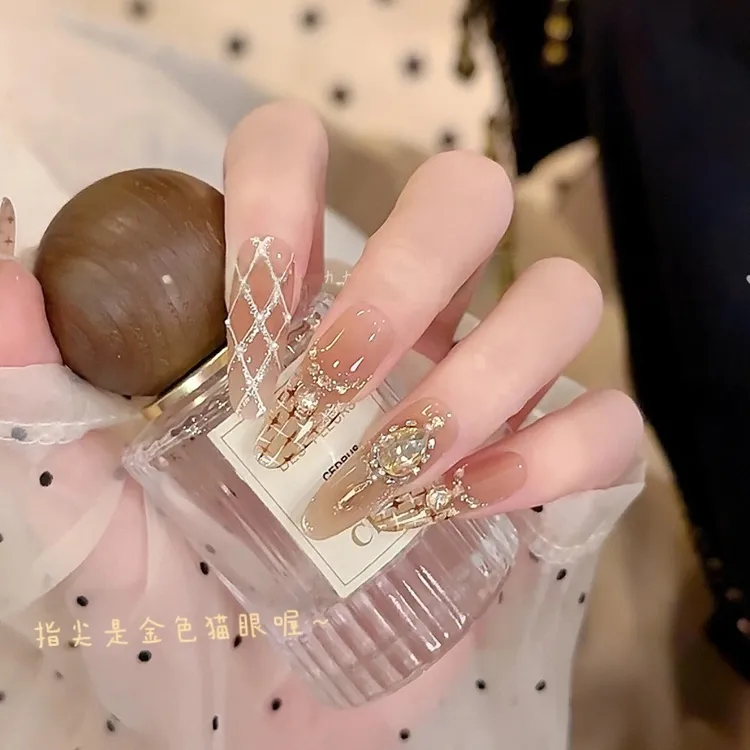 【巴黎夜雨】轻奢显白纯手工穿戴甲光疗冰透渐变纯欲四季流行10片装